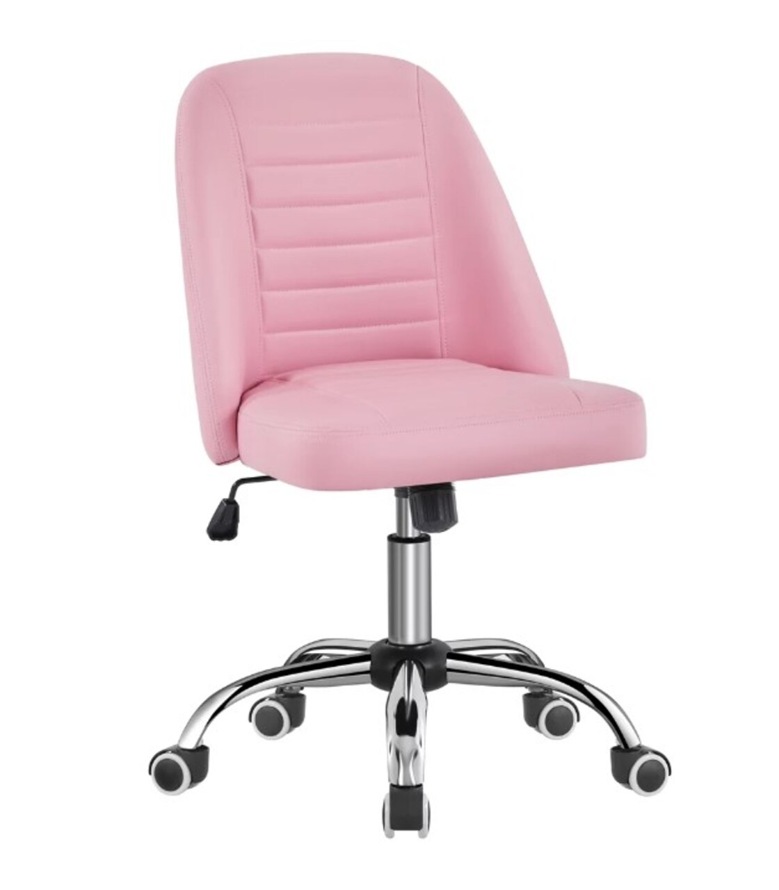 Pink Modern Armless Desk Chair with Tufted Faux Leather for Home Office